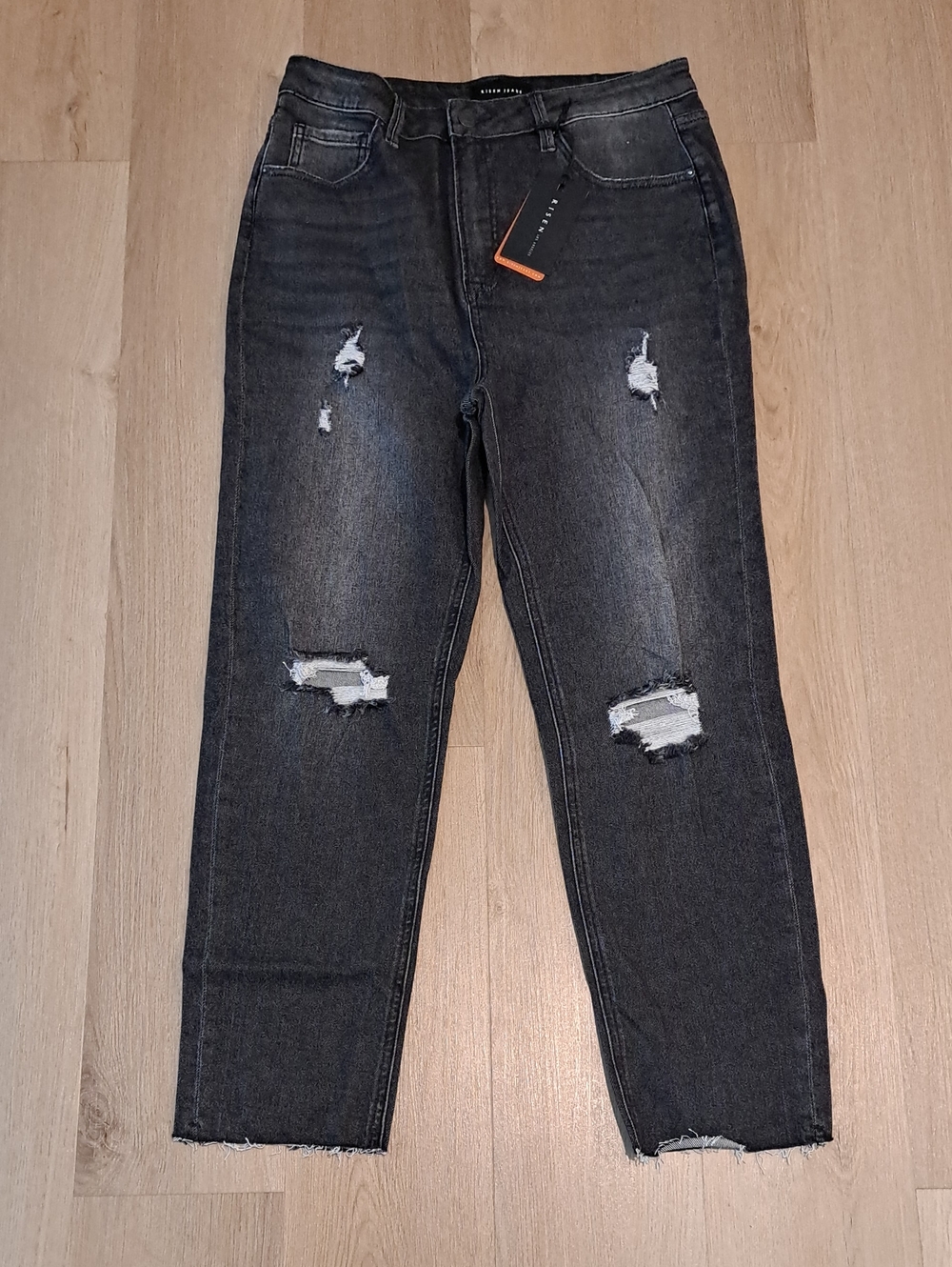 Risen High Rise Slim Straight Crop Jeans Raw Hem Stretch Denim Size 31 & 32 - Picture 6 of 9